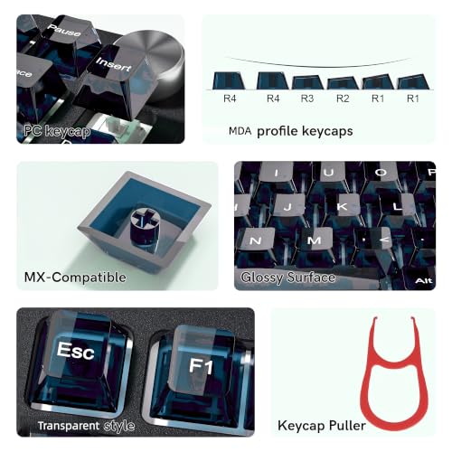 dagaladoo Clear keycaps,Transparent Keyboard keycaps,Jelly Key caps Set,Shine Through keycap,MDA Profile Keyboard caps for Mx Switches Mechanical Keyboard(Haze Blue) - color: Haze Blue