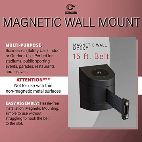 Crowd Control Warehouse - CCW Series WMB-220 Magnetic Wall Mount Retractable Belt Barrier - 15 Foot, Red with"Danger - Keep Out" White Letters Belt with Black ABS Case - color: DANGER - KEEP OUT, size: 15 foot belt