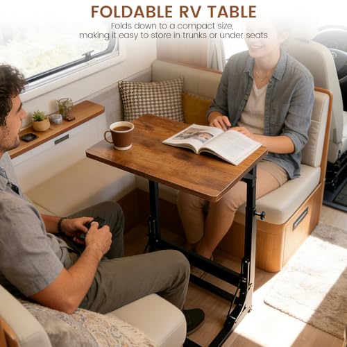 Folding Side Table, Adjustable C-Shaped End Table for Couch, Metal Frame TV Tray Table for Sofa Living Bedroom Bedside Coffee Small Spaces (Brown, 23.6" L x 15.8" W) - size: 23.6"L x 15.8"W
