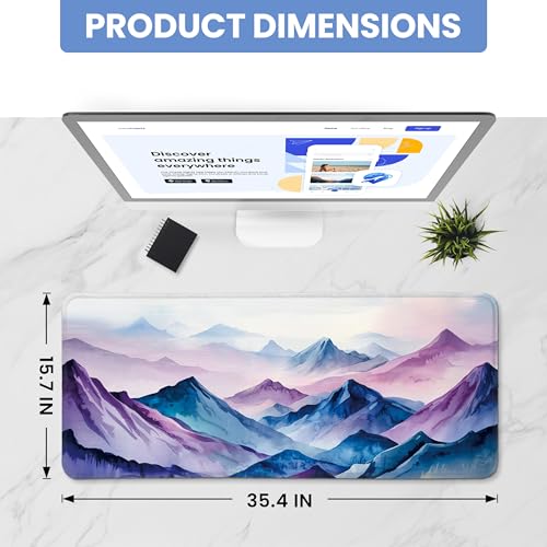Large Mouse Pad for Desktop, Cute Desk Mat Pad Protector for Work & Gaming, Aesthetic Pretty Anti-Slip Laptop Blotter Cover for Office School Home Supplies, Distant Peaks, 35.4" x 15.7" - color: L-Distant Peaks, size: 35.4L x 15.7W inches