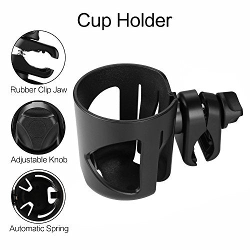 Accmor Stroller Cup Holder with Hook, Universal Cup Holder for Walker Wheelchair Bike, 360° Rotatable Stroller Cup Holder Attachment Accessories for Walker, Wheelchair, Scooter - color: Cup Holder & Hook