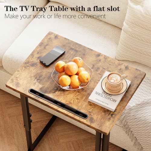Folding TV Tray Dinner Table for Living Room,Adjustable Height Tv Tray,Portable Dinner Snack Trays Table,Small Foldable C-Shaped End Table for Eating with No Assembly Required (Brown) - color: Brown+black