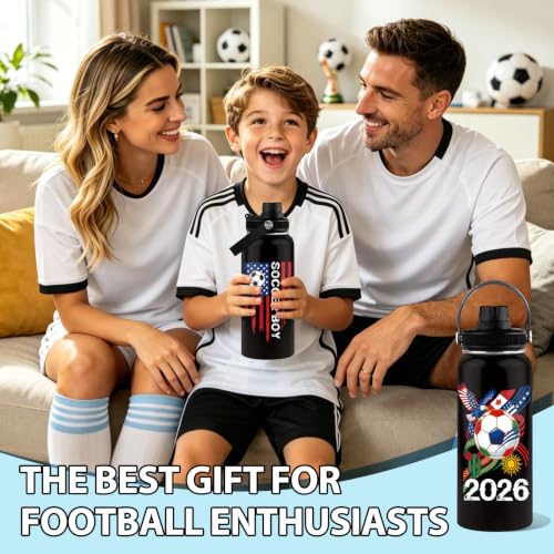 Soccer Boy 2026 Water Bottle 32oz - Soccer Nutriton Facts Stainless Steel Insulated Tumbler for Fans & Collectors -Sports Coach Gifts, Gift for Teens, Black Sports Travel Mug - color: Soccer-2026