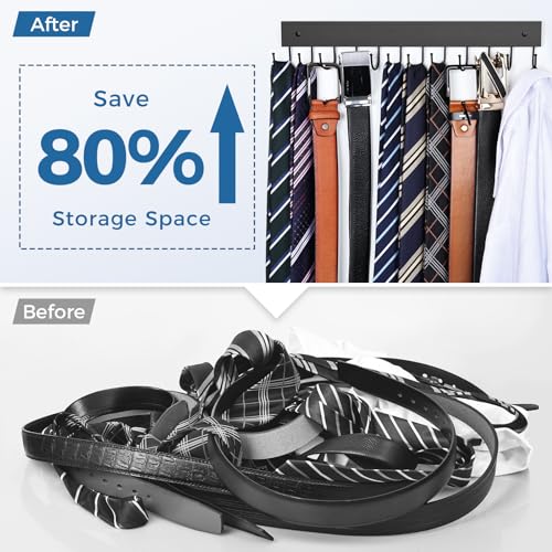 Belt Hanger Wall Mounted, Wooden Belt Organizer Max 12 Storage Capacity, 180° Rotating Space Saving Hangers for Ties, Tank Tops, Scarves, Bras, Keys, Bags 1 Pcs Black - color: Black, size: 1 Pack-Belt