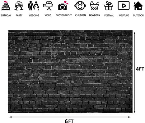 AIIKES 6x4ft Black Brick Wall Photography Backdrop - Vintage Theme Stone Brick Background for Baby Birthday Party Decoration & Photo Booth Studio Props 11-501 - size: 6x4ft
