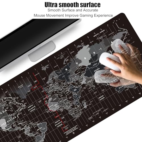 HGWALP World Map Large Gaming Mouse Pad Extended XXL(900x400X3MM) Mouse Mat Long Desk Pad with Stitched Edges for Keyboard Home Office Gaming Work Big Desk Pad - color: World Map