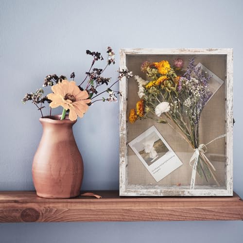 Shadow Box with Shelves, White 12x16 Wooden Display Cases with Shelves for Miniatures Keepsake Collectibles, Coins Military Medals Pins Wedding Flowers - color: White, size: 12*16