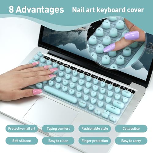 Keyboard Cover for Long Nails, Keyboard Film for Nail Art Silicone 3D Raised Keyboard Cover Skin for Typing Comfort Compatible with MacBook Pro/Air 13"/14"/15"/16" 2020-2024 (Blue) - color: Blue