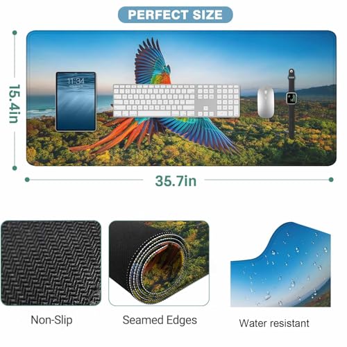 Beautiful Macaw Full Desk Mouse Pad Blue Sky Green Trees Natural Large Gaming Mousepad for Keyboard PC.Home,Office 35.4"X15.7" - color: beautiful macaw
