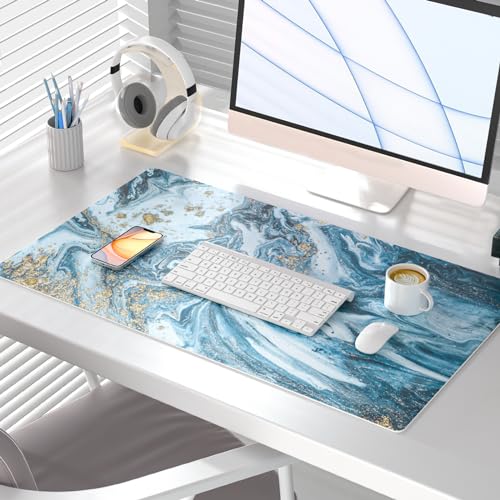 QIYI Large Desk Pad, Keyboard Mouse Pad Desktop Decor, Waterproof PU Leather Desk Cover Protector, Desk Accessories for Office Home Work Writing Gaming 31.5" x 15.7" - Blue Marble - color: Blue Marble, size: 31.5" x 15.7"