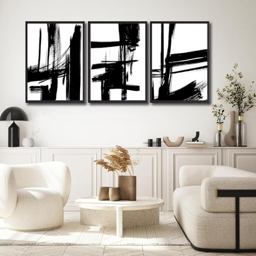 3Pcs Black and White Canvas Wall Art Modern Abstract Paintings Minimalist Line Posters Prints Wall Decor Black and white picture Artwork for Living room Bedroom Bathroom Office Home12x16in Unframed - color: poster, size: 12x16inx3pcs poster