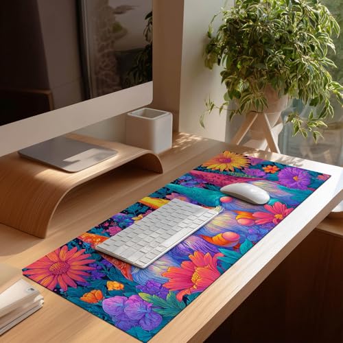HOMETITUTE XL Mouse Pad Gaming Mousepad 31.5x11.8 Inch Colorful Gnome Floral Art Non-Slip Keyboard Desktop Protector Mat Diatomite Large Mouse Pad for Home and Office Desk Accessories - color: Colorful Gnome Floral Art