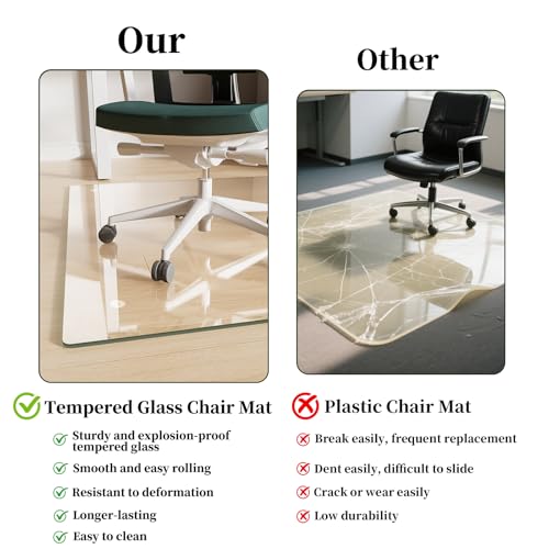 Glass Chair Mat 36" x 50" Heavy Duty Tempered Glass Office Chair Mat, Glass Floor Mat with Round Corner and Polished Edge for Smooth Glide, Office Chair Mat for Carpet, Hardwood Floor - color: Transparent, size: 50" x 36"