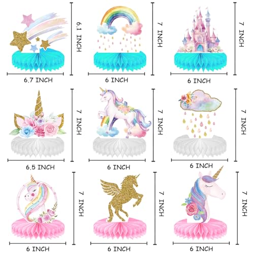 9pcs Unicorn Honeycomb Decorations, Cute Pink Princess Honeycomb Centerpiece table decor, Birthday Party Supplies Ornaments - color: Unicorn a