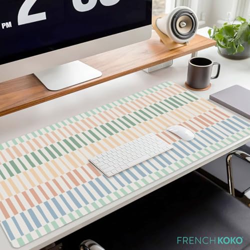 French KOKO Large Desk Mat 36" x 16.5" – Colorful Striped Extended Mouse Pad for Keyboard & Mouse – Non-Slip Waterproof Desk Protector Aesthetic Office Pad for Women & Teens - color: Color Stripes, size: 16.5" x 36"