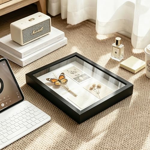 Picrit 8.5x11 Shadow Box Frame, Display Case Box with High Definition Real Glass and Black Back for Memorabilia, Baby Items, Wedding Memories, Crafts, Tickets and Photos, Black - color: Black, size: 8.5x11