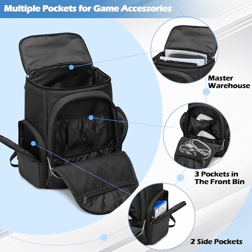 Trunab Gaming Console Backpack Compatible with Playstation 5 / PS5 Slim / PS4 / Xbox One, Travel Carrying Bag with Multiple Pockets for 15.6” Laptop and Gaming Accessories - color: Black Zip