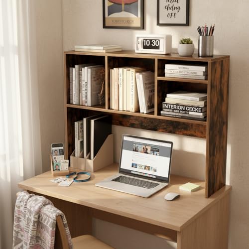 Tangkula Desktop Bookshelf, Countertop Storage Hutch with 4 Shelves for Computer Desk, Desk 2-Tier Display Rack, Multipurpose Wood Desktop Hutch Storage Organizer for Dorm Office Home - color: Rustic Brown, size: 4 Shelves