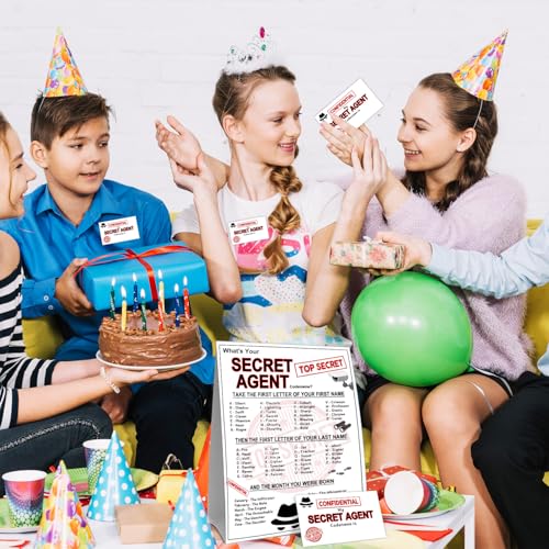 What's Your Secret Agent Name Game Card Set, Spy Codename Generator Game Card, Secret Agent Birthday Party Game Cards, 1 Agent Name Sign, 30 Spy Names Sticker, Birthday Party Decor for Boys Girls - style: Secret Agent