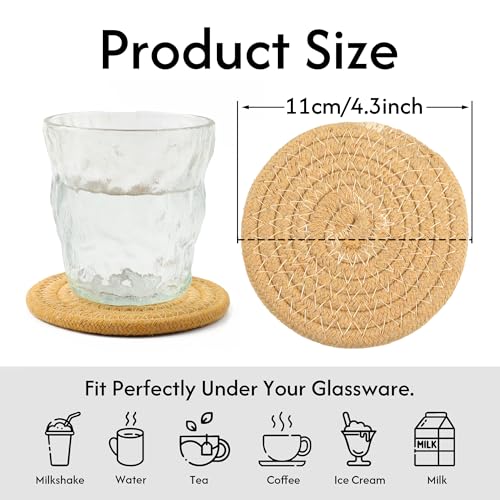 Coasters Set of 4 for Drinks, Cotton Woven 4 Colors Absorbent Boho Coasters for Home Decor Cups - Hot or Cold Drink Thickened (Light Khaki) - color: Light Khaki