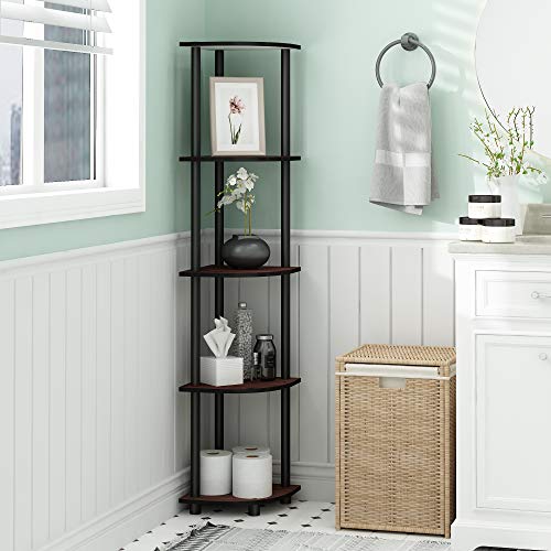 Furinno TURN-N-TUBE Corner Shelf Set of 2, 5-Tier Corner Bookshelf, Open Storage Shelves, for Organization and Storage, Living Room, Home Office, Garage, Dark Cherry - color: Dark Cherry/Black, size: 5-Tier Round Tube (Set of 2)