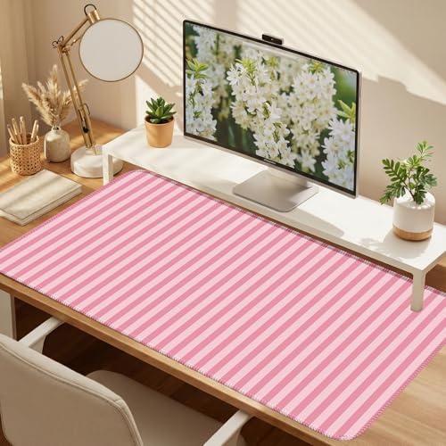 Pink Striped Desk Mat Cute Pastel XXL Large Gaming Mouse Pad Desk Pad Kawaii Cozy Aesthetic Keyboard Laptop Computer Mat Home Office Decor for Women - color: A1- Classic Pink