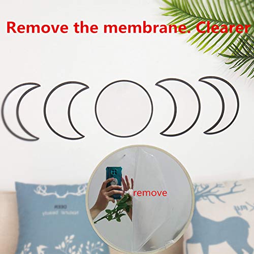 5 Pieces Scandinavian Natural Decor Acrylic Wall Decorative Interior Design Wooden Moon Phase Mirror Bohemian Wall Decoration for Home Living Room Bedroom - Not Real Mirror(Black) - color: Black