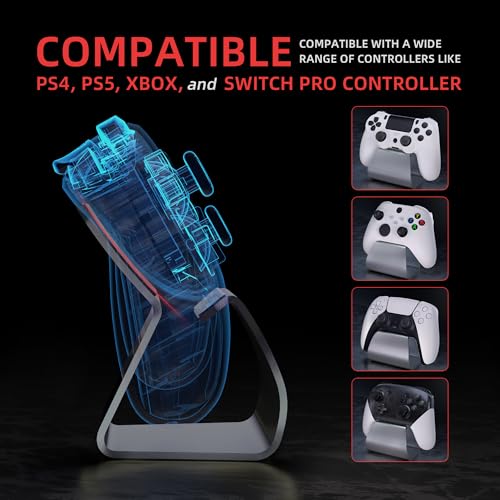 playvital 2 Pack Stand-AL Controller Stand for ps5, for ps4, Aluminium Metal Display Gamepad Holder for Xbox Series X/S, Xbox One, Switch 2 Pro, Universal Desktop Controller Supporter, Gray - color: Gray 2 Set