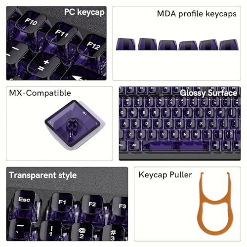 dagaladoo Purple Clear Keycaps,Glossy Jelly Keyboard caps tranlucent Set | Transparent keyboard keycaps ceramic style,MDA Profile,115 keys PC keycaps for Mechanical Keyboard with MX Switches - color: Purple