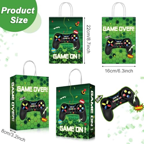 Clabby 16 Pieces Gamer Bags, Video Game Party Favor Goodie Candy Treat Gift Bags with Handle for Kids Boys Gaming Birthday Party Supplies Decorations(Green) - color: Green