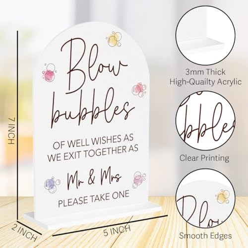 Wedding Bubbles Sign Bubbles for Wedding Send off Reception Decor Acrylic Arch Wedding Bridal Shower Baby Shower Welcome Table Signs for Ceremony and Reception Decor 7 x 5 Inches - color: Blow