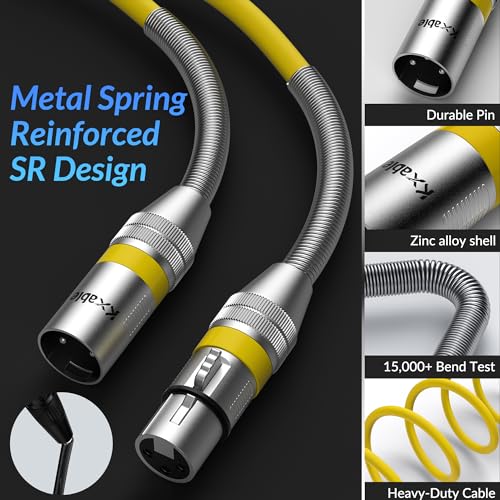 Kxable XLR Microphone Cable 6 FT, XLR Male to Female Balanced Mic Cable, 3-Pin Shielded Speaker Cord, Zinc Alloy Connectors, 22AWG Pure Copper, Metal Spring SR, Recording Studio, Podcast, Yellow - color: Yellow, size: 6FT