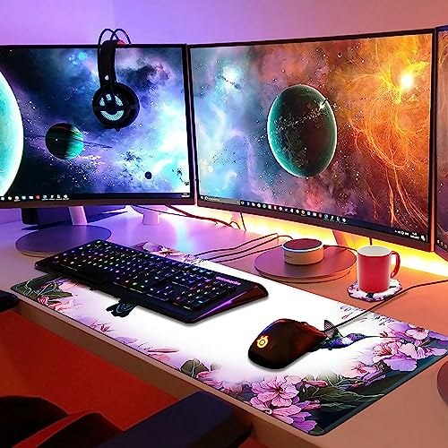 Hummingbird Extended Large Mouse Pad with Coaster - 35.4 x 15.7 Full Desk Mousepad - Stitched Edges - Ultimate Gaming Desk Mat - color: Hummingbird, size: 35.4L x 15.7W inches