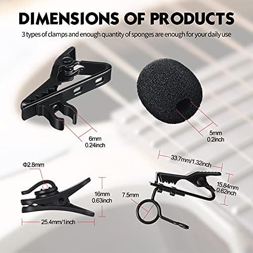 TOODOO 36 Pcs Lapel Microphone Clips Replacement Kit 18 Pieces Lapel Mic Windscreen Foam Covers and 18 Pieces Metal Lav Mic Tie Clips & Plastic Wire Clip for Interview Video