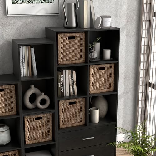 Homes: Inside + Out Apexa 6-Cube Storage Organizer Shelves, Stackable Wood Bookcase Fits Cubby Bins for Organization, Dorm Teen Room Decor & Home Office, Black - color: Black, size: 6-cube