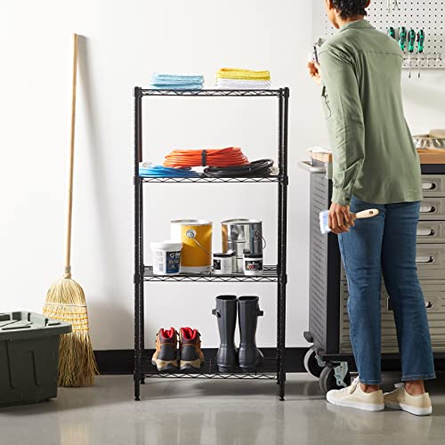Amazon Basics 4-Shelf Steel Wire Storage Shelves for Garage, Adjustable Metal Shelving Unit, 200 lbs Per Shelf, 23.2" W x 48" H x 13.4" D, Black | Sturdy - color: Black, size: 23.2"L x13.4" W x 48"H, style: 4 -Shelf