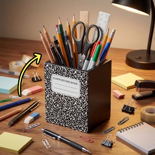 MALLMALL6 Wooden Pencil Holder - Back To School Pen Desk Organization, Notebook Shape Desktop Caddy Case for Teacher Student, Keep Your Desk Tidy for Classroom Office Home Dorm - style: Notebook
