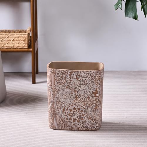 Polytree Boho Flowers Bathroom Trash Can 1.8 Gallon(7 Liter) Small Kitchen Garbage Can,Living Room Bedroom Trash Can, Decor Wastebasket for Home Office,Retro Brown - color: Retro Boho