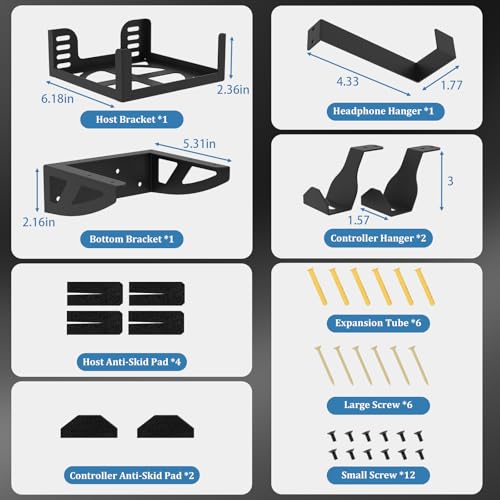 Wall Mount for Xbox Series X - Wall Mount Stand Kit with Detachable 2 Controller Holder & Headphone Hanger, Mount on The Wall, Compatible with Xbox Series X Accessories