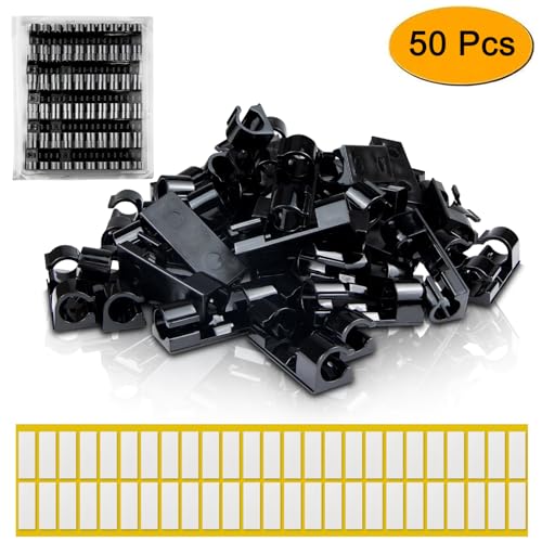 SOULWIT 50 Pcs Self Adhesive Cable Management Clips, Cable Organizers Sticky Wire Clips Cord Holder for TV PC Laptop Ethernet Cable Desktop Home Office (Black) - color: Black