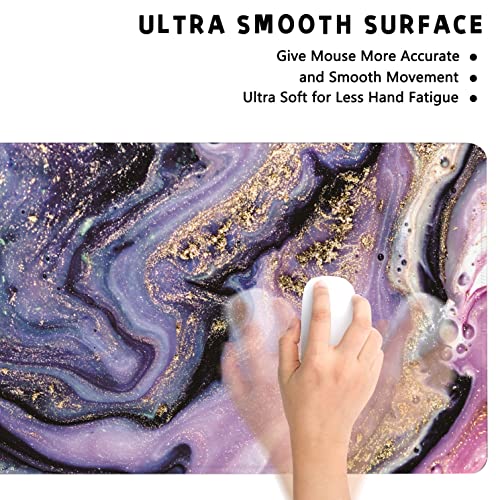 Desk Mat, Purple Marble Pattern Large Desk Pad Extended Gaming Mouse Pad, 35.4 x 15.7inch Mouse Pad with Non-Slip Rubber Base Stitched Edges, Home Office Decor for Women Girls Men Boys - color: Purple Marble