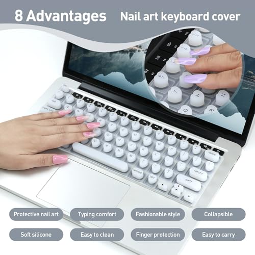 Keyboard Cover for Long Nails, Keyboard Film for Nail Art Silicone 3D Raised Keyboard Cover Skin for Typing Comfort Compatible with MacBook Pro/Air 13"/14"/15"/16" 2020-2024 (White) - color: White