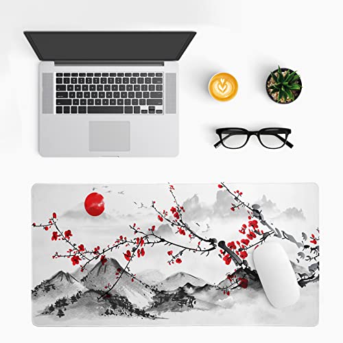 Japanese Cherry Blossom Gaming Mouse Pad 27.6x11.8 Inch Pink Full Desk Sakura Large Non-Slip Rubber Base Waterproof Big Keyboard Mat With Stitched Edges for Office - color: Cherry Blossom