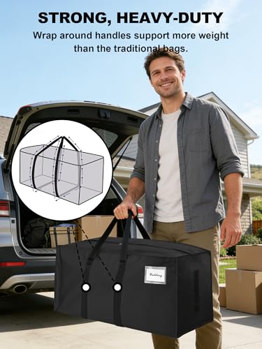 HOMESURE Supports 200lbs Heavy Duty Moving Bags - Strong Zipper & Wrap-Around Handles - Water-Resistant Storage Totes, Durable Alternative to Moving Boxes - 8 Pack - Black - color: Black