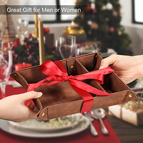SITHON Valet Tray Desktop Storage Organizer, Removable 2 Compartments Catchall Tray Bedside Vanity Nightstand Caddy Holder Desk Storage Plate, Graduation, Brown - color: Brown