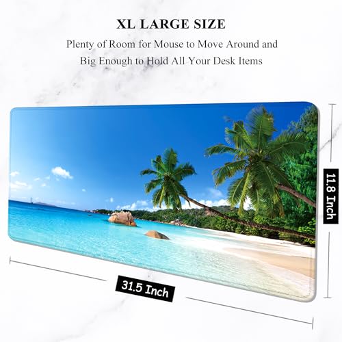 Auhoahsil Large Mouse Pad, XXL Gaming Mousepad, Desk Mat for Desktop, Thick Rubber, Big & Long Size, Stitched Edges, Full Desk Pad for Laptop & Computer, Extended 31.5 x 11.8 in, Beach Coconut Tree - color: 21 Beach and Coconut Trees, size: 31.5L x 11.8W