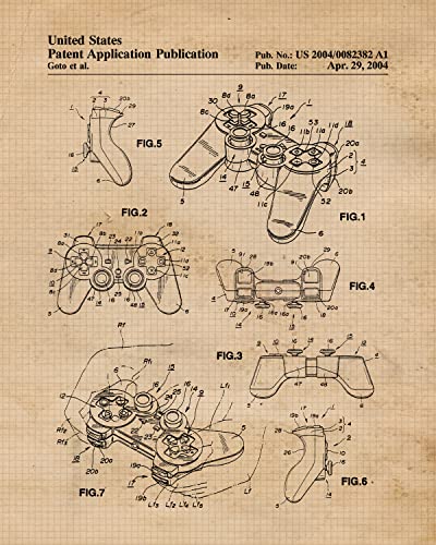 Classic Video Game Console Controller Patent Prints, 4 (8x10) Unframed Photos, Wall Art Decor for Home Work Office Gaming Tech Play Station Lounge Robotics Gears Online Shop School Student Teacher