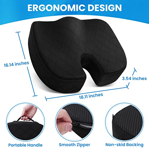 TushGuard Seat Cushion, Office Chair Cushions, Car Seat Cushion, Non-Slip Sciatica & Back Coccyx Tailbone Pain Relief Chair Pad for Computer Desk, Wheelchair, Driving (Black, X-Large) - color: Black, size: X-Large