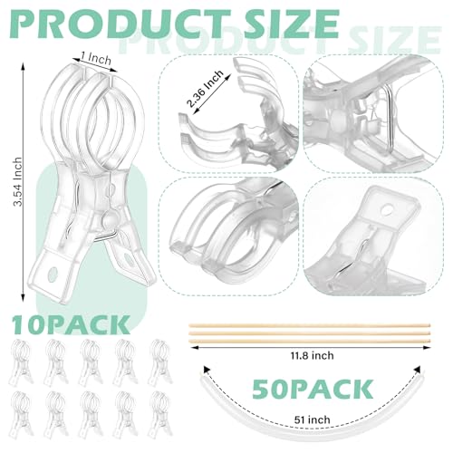Amyhill 10 Pack Large Balloon Arch Clips Plastic Transparent Backdrop Spring Clamps 3.5 Inch Heavy Duty Clip and 50 Pcs Clear 260 Long Balloons Arch Kit Birthday Decoration Crafts Photography
