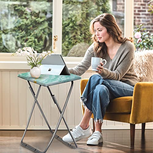 Garden 4 you Folding TV Tray Table,TV Dinner Table with Sturdy MDF Top,Eating Trays for Living Room with No Assembly Required, 2PCS (Sea Blue) - color: Sea Blue, size: 2pcs